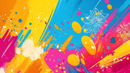 Vibrant Holi themed web banner design featuring abstract splashes of color traditional motifs and festive elements perfect for online promotions