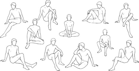 Vector illustration, Outline silhouettes of people, Contour drawing, people silhouette, Icon Set Isolated , Silhouette of sitting people, Architectural set