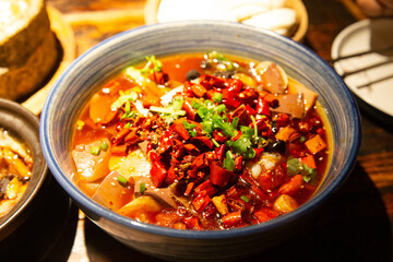Chinese-style spicy duck blood and offal hot pot （Mao Xue Wang）