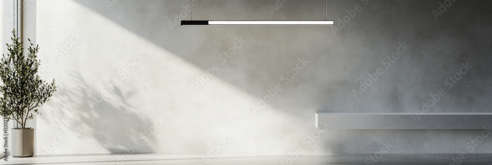 Poster Minimalist work badge displayed in a bright office setting with textured wall and soft lighting creates a serene atmosphere for productivity