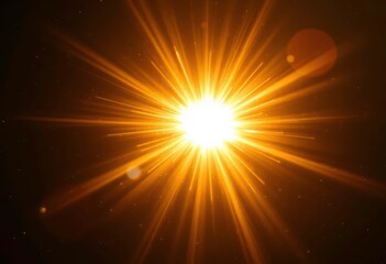 Fototapeta premium Golden sunburst explodes across dark space, radiating light and particles, art, mystical