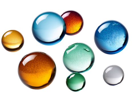 Collection of floating glass marbles, isolated on white background
