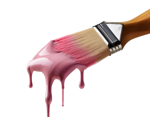 Dripping pink paint from a brush, isolated on white background
