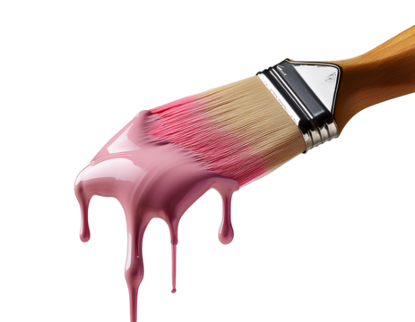 Dripping pink paint from a brush, isolated on white background - Powered by Adobe