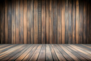 Rustic Wooden Wall and Floor Background:  A High-Resolution Image of  Aged Wood Planks Creating a  Vintage Setting for Design Projects.