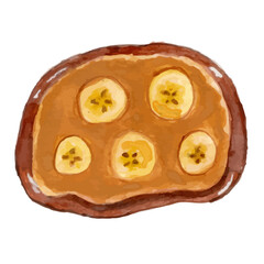 Peanut butter and banana sandwich isolated on white background. Hand drawn watercolor illustration.