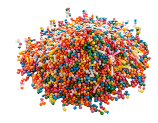 Brightly colored sprinkles scattered randomly, isolated on white background