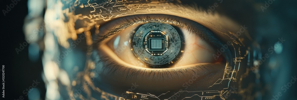 Aufkleber symbol of cybersecurity with cybernetic patterns and a robotic eye emphasizing ai technology in prot