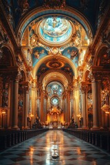 Obraz premium Baroque Grand Cathedral Interior with Gilded Details and High Ceiling in Vatican City