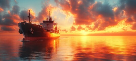 LNG Tanker at Sea Natural Gas Transport Power Generation Industry 3D Rendering Ocean Sunrise Maritime Network