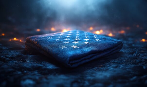 Folded American Flag with Blue Line for Law Enforcement Appreciation Day