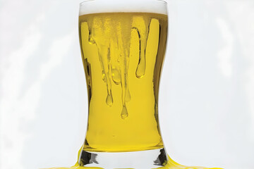 Golden Liquid Dripping from a Glass, Abstract Beverage Background Illustration