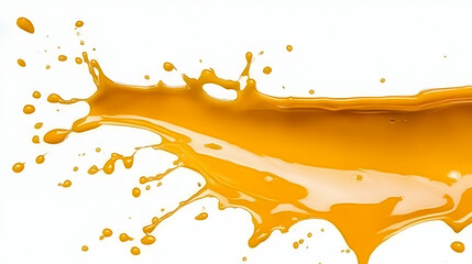 Dynamic Splash of Golden Liquid Against White Background: An Abstract Illustration of Vibrant Yellow Fluid in Motion, Showing Texture and Flow.