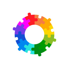 Twelve pieces colorful puzzle circle. Vector isolated on white background.