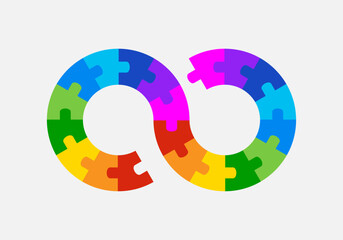 Infinity symbol puzzle pieces colorful vector. Isolated on white background.