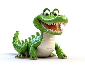 Fototapeta premium Cartoon Crocodile Toy Figurine Isolated on White Background