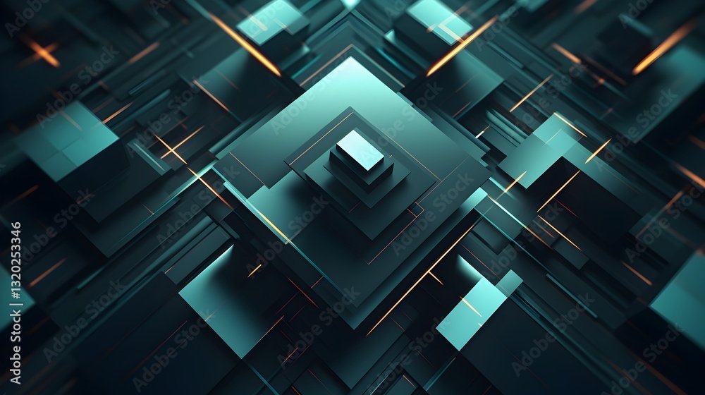 Poster futuristic geometric background featuring overlapping 3d shapes and depth effects
