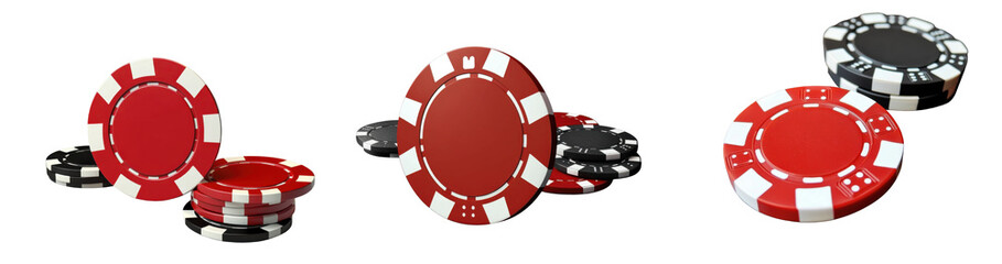 red and black poker chips isolated on white background