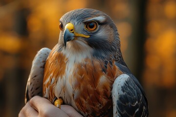 Eurasian Sparrowhawk Close-Up in Hand at Ornithological Station in Curonian Spit National Park Russia