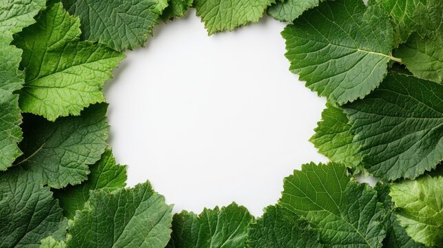 Neat Circle of Fallen Green Leaves Surrounding a Blank Space for Text or Design