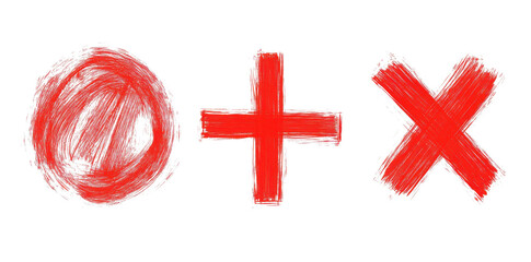 Obraz premium red circle plus and x symbols on transparent background