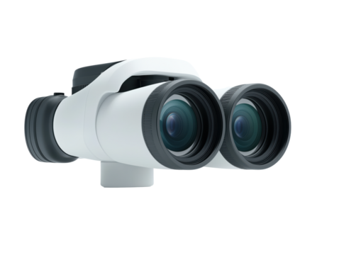 Minimalist Surveillance Design: Binoculars on a Crisp White Background with Elegant Typography