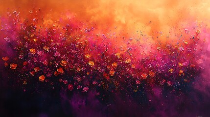 Abstract aerial view of a Holi celebration with colorful powder spread chaotically across the ground forming a naturally artistic and festive composition