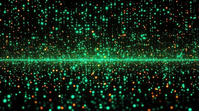 Digital Abstract Pattern Glowing Green Dots Cyberpunk Aesthetic Retro Pixel Art Technology Background - Powered by Adobe