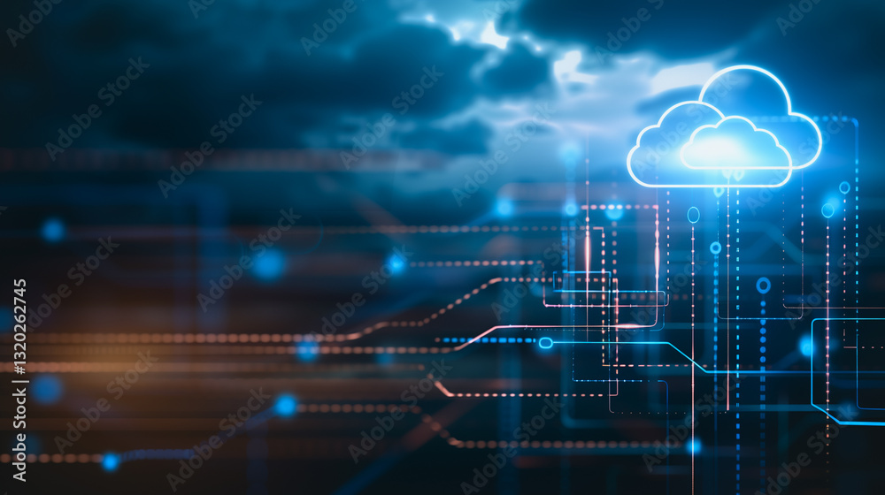 Poster cloud computing connectivity: a luminous digital cloud illuminates the conceptualization of a digita