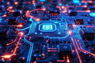 Obraz premium Circuit Abstract Background Blue Neon Neon Technology