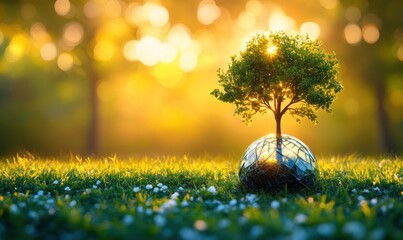 Earth Day Celebration Environmental Awareness Support for Nature Protecting Habitat Growing Tree in Glass Sphere