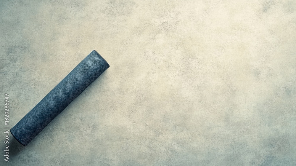 Poster minimalistic yoga mat positioned diagonally on a soft backdrop emphasizes serene space and tranquili