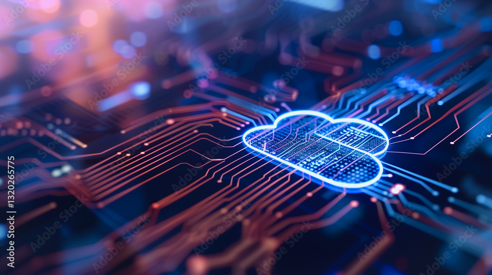 Poster cloud computing connectivity: a vibrant image illustrating the concept of cloud computing, showcasin