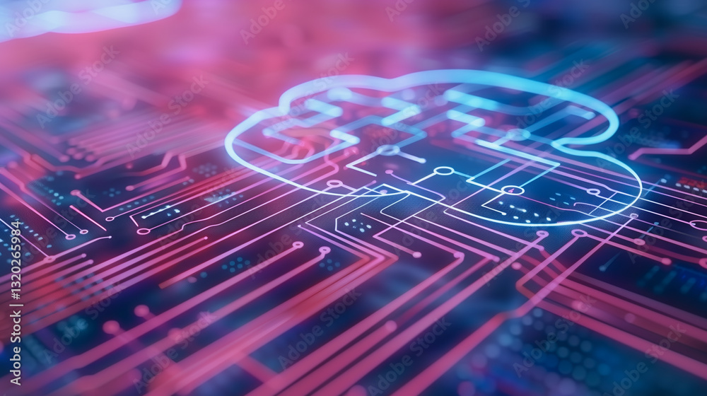 Poster cloud computing: an abstract representation of cloud computing, illustrated by a glowing cloud icon 