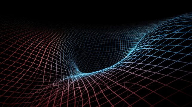 Black Hole Mesh Grid Abstract Tunnel Wireframe Illustration for Futuristic Space Travel Concept
