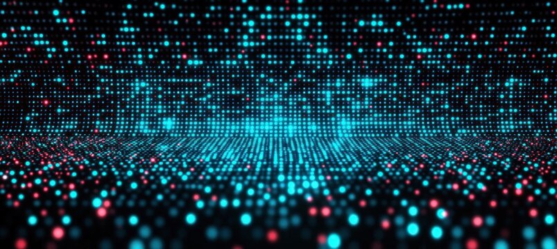 Futuristic Digital Grid Pattern with Glowing Turquoise Dots in a Cyberpunk Aesthetic