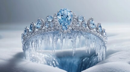 A majestic icy crown, adorned with shimmering blue gems.  Frozen beauty