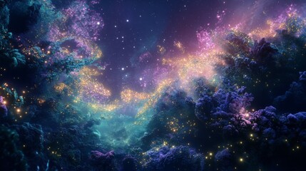 Fototapeta premium Bright aurora borealis lights in a dark, magical and surreal night sky. generative ai