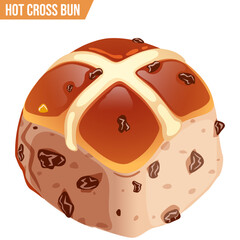 Festive Hot Cross Bun Isolated. Easter Holiday Treat Detailed Illustration
