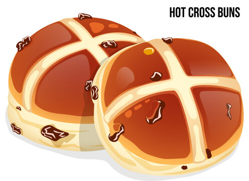 Easter Hot Cross Buns Stacked Isolated. Festive Baked Bread Illustration