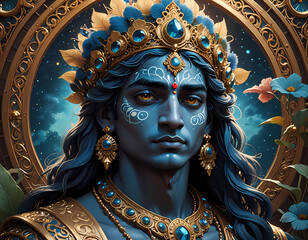 Radiant Blue-Skinned Lord Krishna Painting