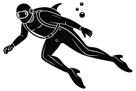 black diver swimming underwater with bubbles clip art preview