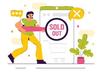 Sold Out Vector Illustration featuring a Shopping Message or Special Offer Indicating Product Unavailability in a Flat Style Cartoon Background