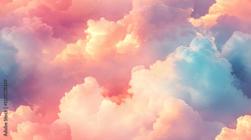 Wall mural colorful and fluffy clouds displayed across a soft gradient sky