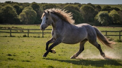Obraz premium Gallop of Friendship: A Dales Pony and Young Rider’s Bond