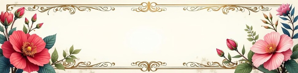 Elegant botanical borders with delicate scrolling design and intricate details, classic, floral