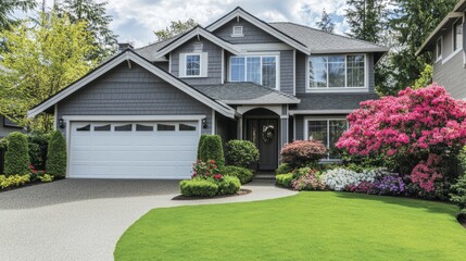 Modern house with clean lines, surrounded by lush greenery and soft natural light, embodying simplicity and harmony.

