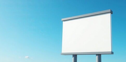 Empty white shop signboard with copy space against clear blue sky backdrop, blue sky, white