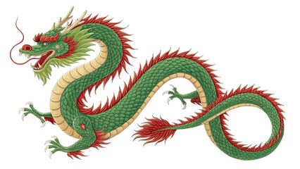 Obraz premium dragon coiled majestically, sharp scales gleaming, fierce eyes. isolated on a white background