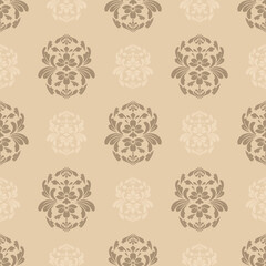 Seamless damask pattern wallpaper Baroque style. Elegant vector background. light brown floral ornament. Graphic pattern for fabric,carpet,wallpaper,packaging. Ornate Damask flower ornament.